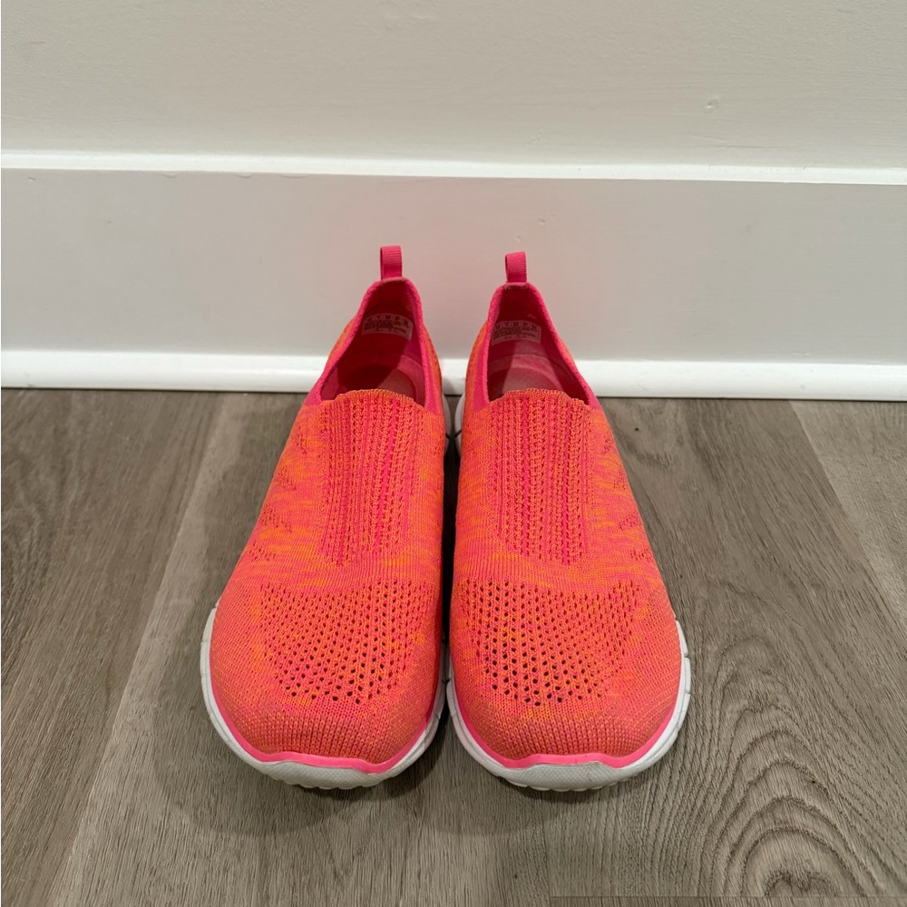 Skechers Women’s Slip-On Knit Sneakers in Hot Pink and Neon Orange